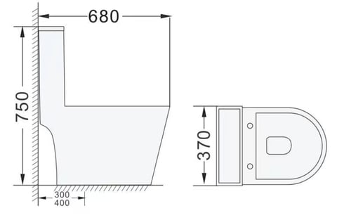 Round close-coupled flush toilet with standard seat.